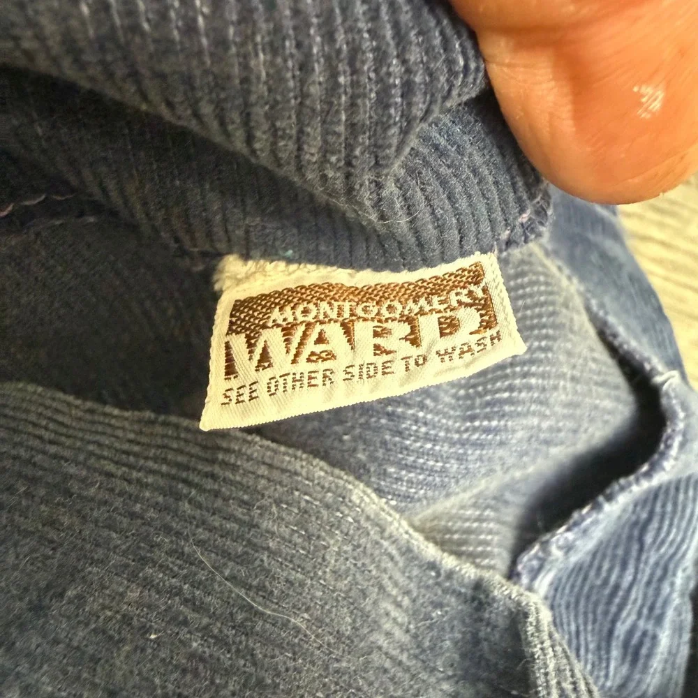 Vintage 70s Montgomery Ward Toddler Corduroy Overalls‎ 12–18M Blue Bib